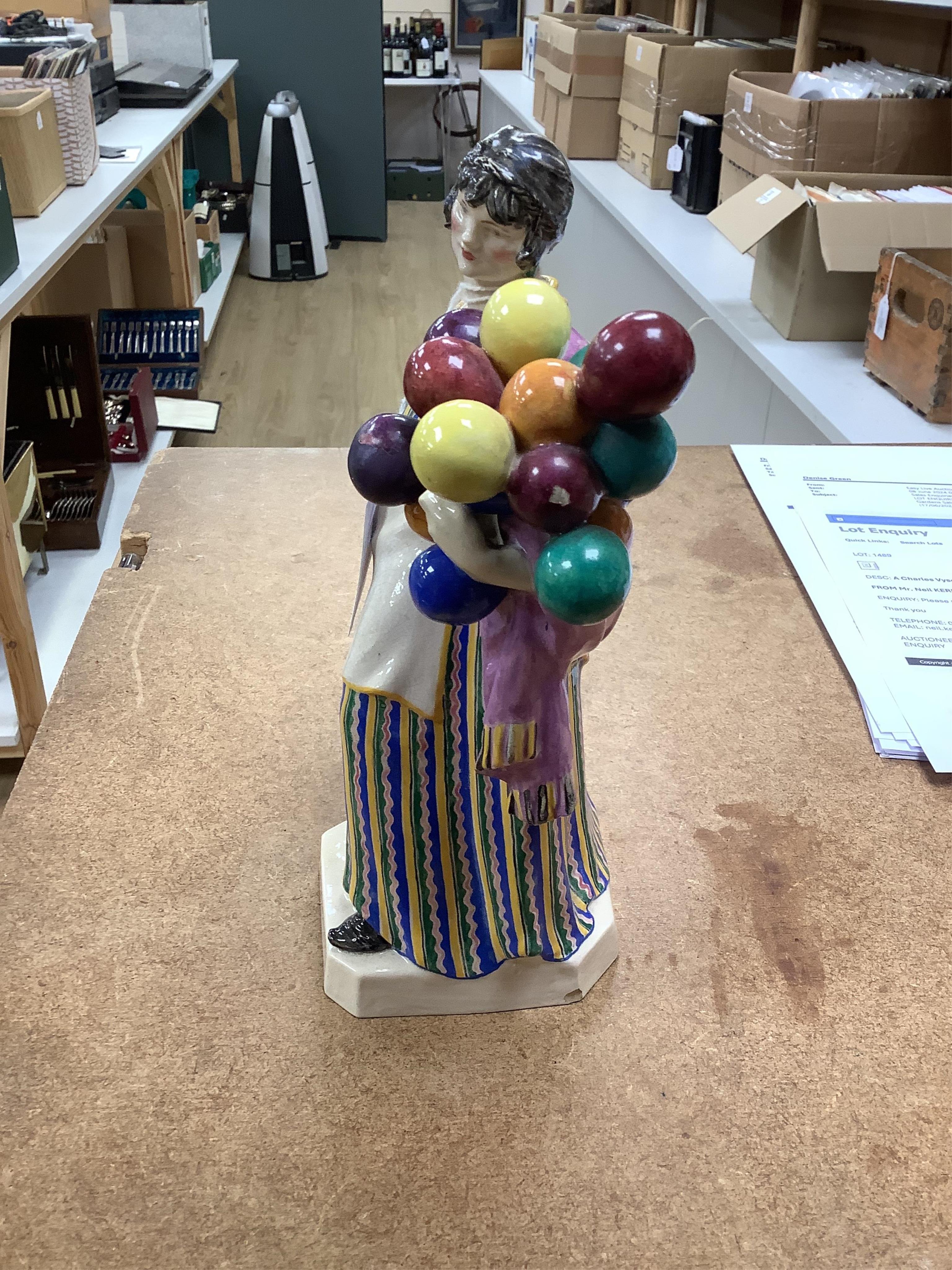 A Charles Vyse glazed model the balloon lady, dated 1921, 22cm high (a.f.)